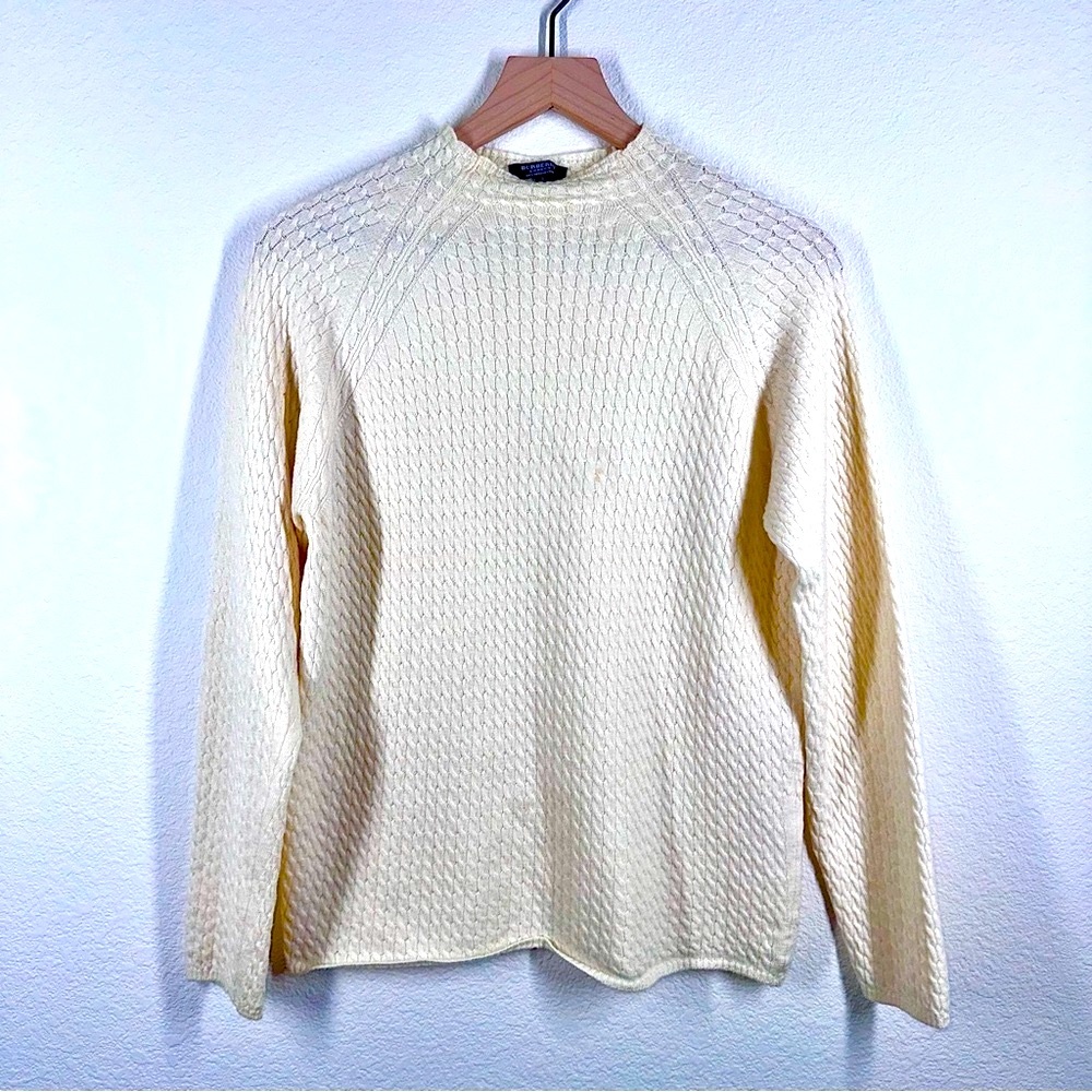 Burberry London 100% Merino Wool Cable Knit Mock Neck Sweater Large EUC